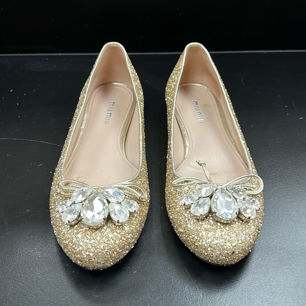Miu Miu flat glitter gold and silver shoes size 38.5 make an offer